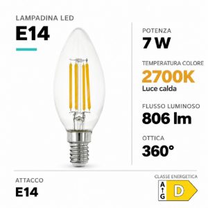 Eglo lampadina led e14 7w 2700k a candela trasparente h9,8cm a filamento