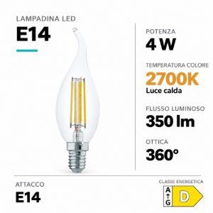 Eglo lampadina led e14 4w 2700k a candela trasparente h12cm a filamento equivalente 32w