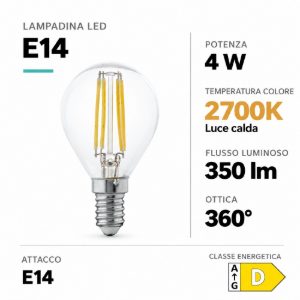 Eglo lampadina led e14 4w 2700k a sfera trasparente a filamento equivalente 32w