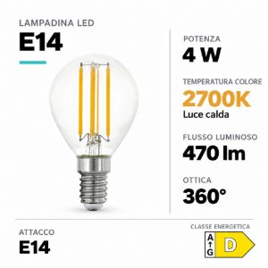 Eglo lampadina led e14 4w 2700k a sfera trasparente a filamento equivalente 40w