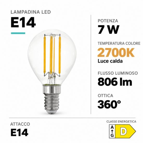 Eglo lampadina led e14 7w 2700k a sfera trasparente a filamento