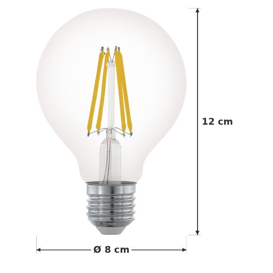 Eglo lampadina led e27 7,5w 2700k a globo trasparente 8cm a filamento dimmerabile
