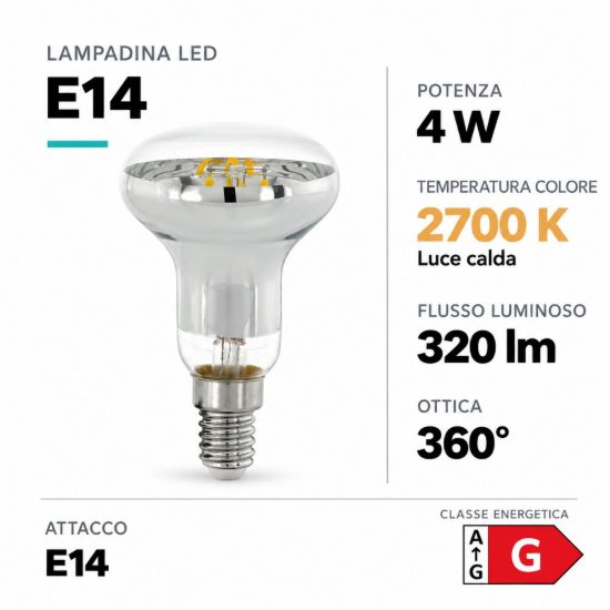 Eglo lampadina led e14 4w 2700k a riflettore trasparente a filamento dimmerabile