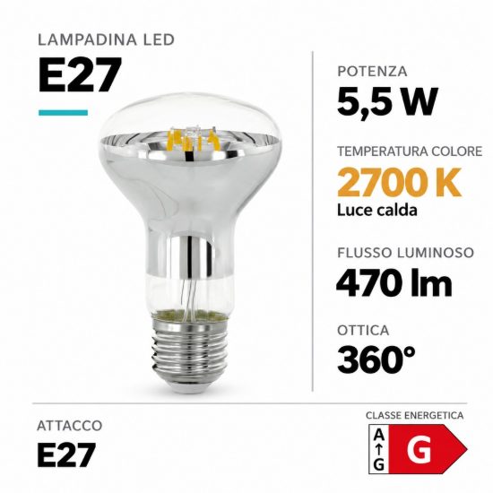Eglo lampadina led e27 5,5w 2700k a riflettore trasparente a filamento dimmerabile