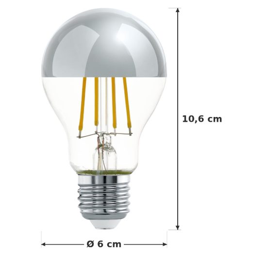 Eglo lampadina led e27 7,3w 2700k a goccia trasparente e cromata a filamento