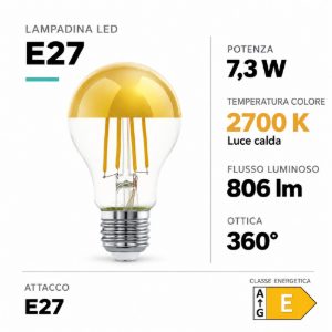 Eglo lampadina led e27 7,3w 2700k a goccia trasparente e oro a filamento