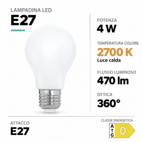 Eglo lampadina led e27 4w 2700k a goccia opalina