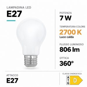 Eglo lampadina led e27 7w 2700k a goccia opalina