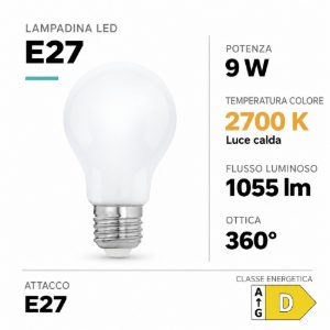 Eglo lampadina led e27 9w 2700k a goccia opalina