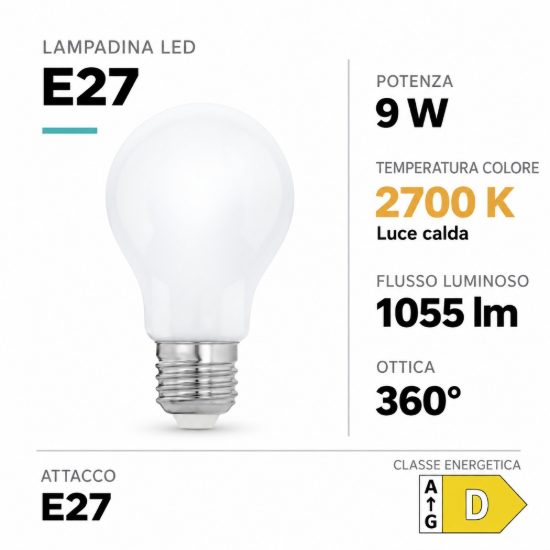 Eglo lampadina led e27 9w 2700k a goccia opalina