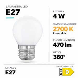 Eglo lampadina led e27 4w 2700k a globo opalina 4,5cm