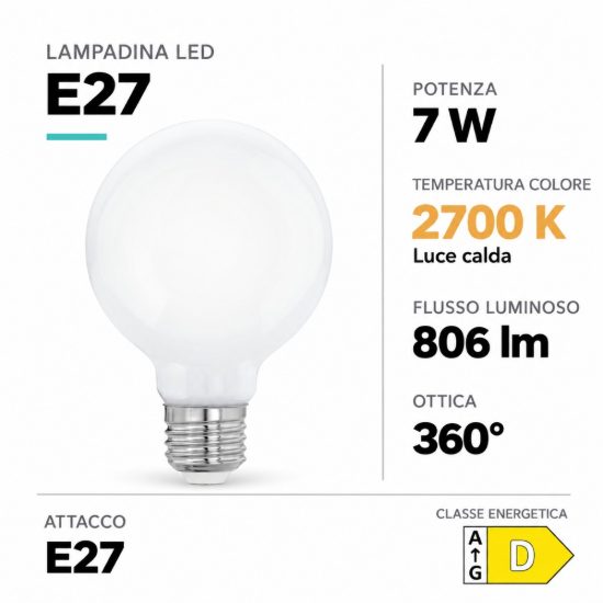 Eglo lampadina led e27 7w 2700k a globo opalina 8cm
