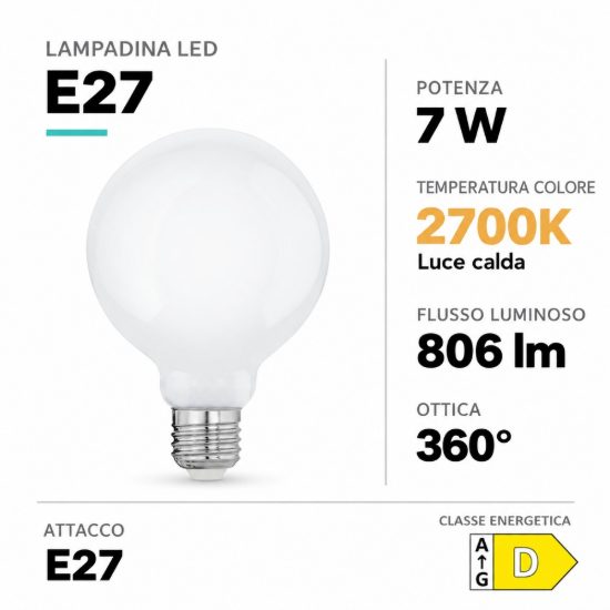 Eglo lampadina led e27 7w 2700k a globo opalina 9,5cm