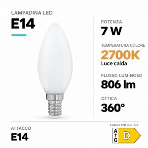 Eglo lampadina led e14 7w 2700k a candela opalina h9,8cm