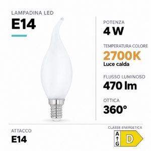 Eglo lampadina led e14 4w 2700k a candela opalina h12cm