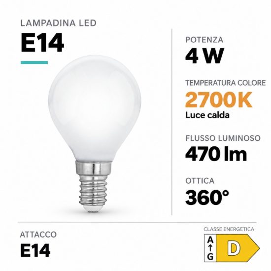 Eglo lampadina led e14 4w 2700k a sfera opalina