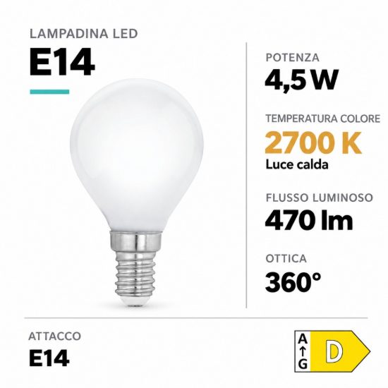 Eglo lampadina led e14 4,5w 2700k a sfera opalina dimmerabile