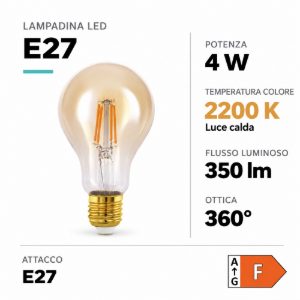 Eglo lampadina led e27 4w 2200k a goccia ambrata a filamento