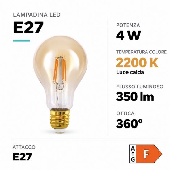 Eglo lampadina led e27 4w 2200k a goccia ambrata a filamento