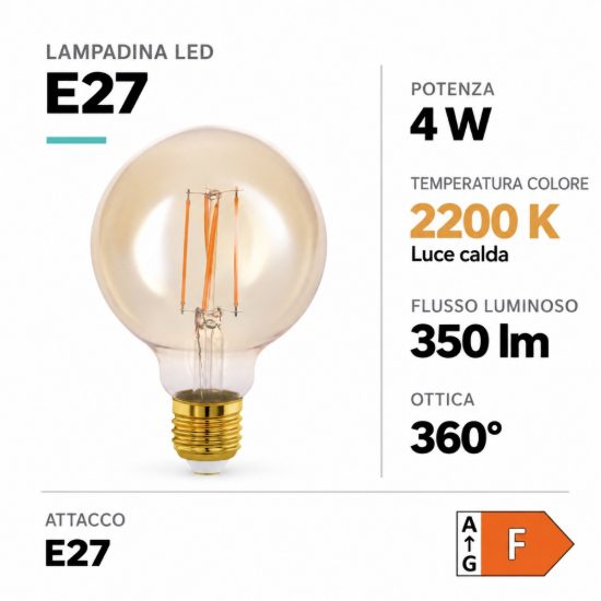Eglo lampadina led e27 4w 2200k a globo ambrata 8cm a filamento