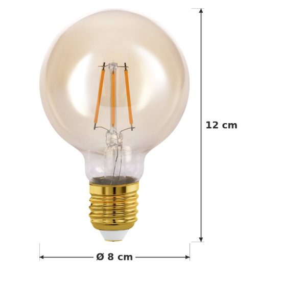Eglo lampadina led e27 4w 2200k a globo ambrata 8cm a filamento