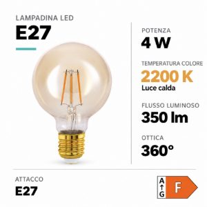 Eglo lampadina led e27 4w 2200k a globo ambrata 9,5cm a filamento