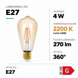 Eglo lampadina led e27 4w 2200k a oliva ambrata 4,8cm a filamento