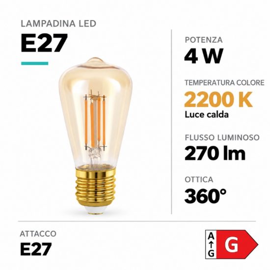 Eglo lampadina led e27 4w 2200k a oliva ambrata 6,4cm a filamento