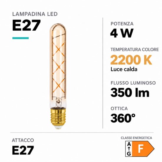 Eglo lampadina led e27 4w 2200k tubolare ambrata 3cm a filamento