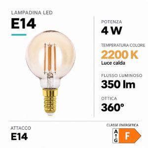 Eglo lampadina led e14 4w 2200k a globo ambrata a filamento