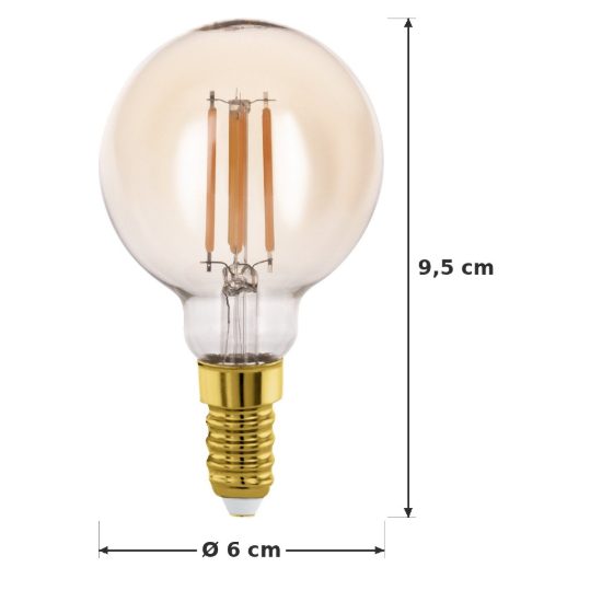 Eglo lampadina led e14 4w 2200k a globo ambrata a filamento