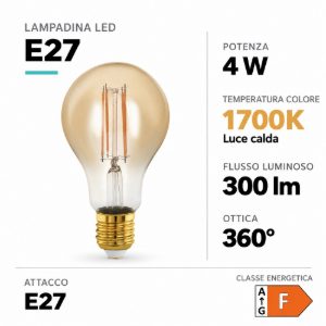 Eglo lampadina led e27 4w 1700k a goccia ambrata a filamento dimmerabile