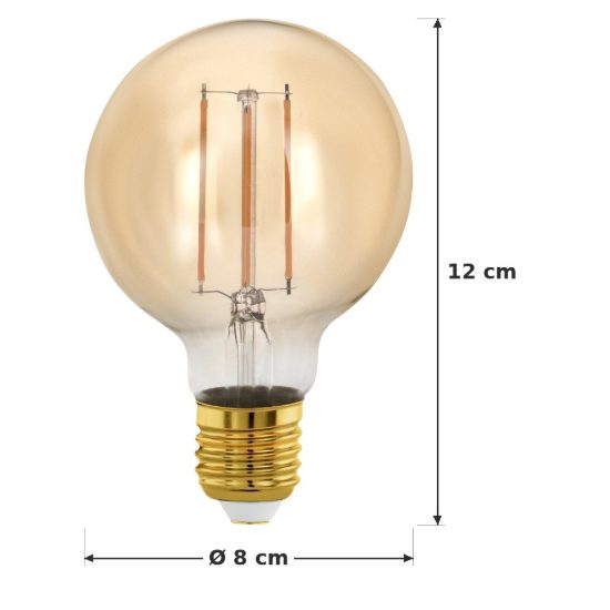 Eglo lampadina led e27 4w 1700k a globo ambrata 8cm a filamento dimmerabile