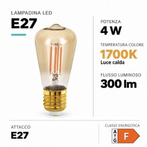 Eglo lampadina led e27 4w 1700k a oliva ambrata 4,8cm a filamento dimmerabile