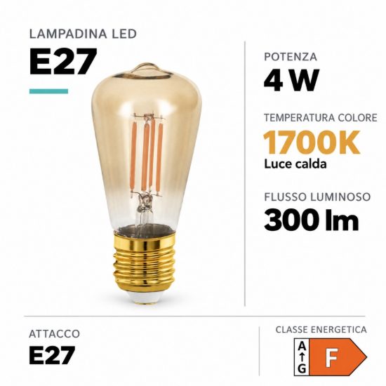 Eglo lampadina led e27 4w 1700k a oliva ambrata 4,8cm a filamento dimmerabile