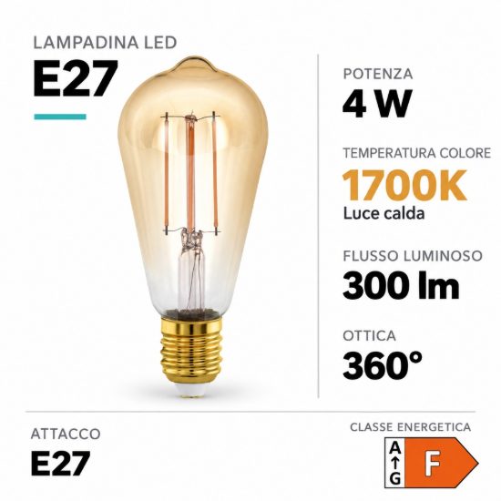 Eglo lampadina led e27 4w 1700k a oliva ambrata 6,4cm a filamento dimmerabile