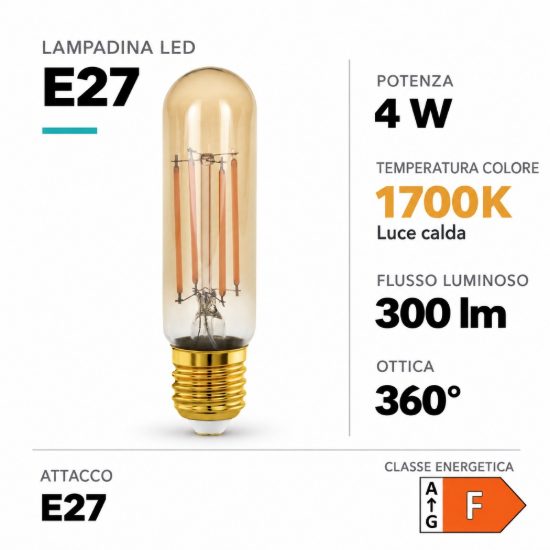Eglo lampadina led e27 4w 1700k tubolare ambrata a filamento dimmerabile