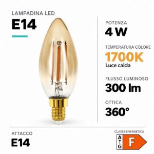 Eglo lampadina led e14 4w 1700k a candela ambrata h9,8cm a filamento dimmerabile