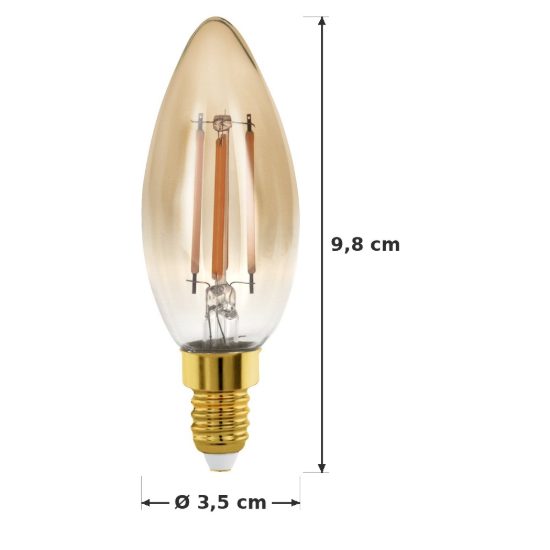 Eglo lampadina led e14 4w 1700k a candela ambrata h9,8cm a filamento dimmerabile