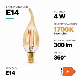 Eglo lampadina led e14 4w 1700k a candela ambrata h12cm a filamento dimmerabile