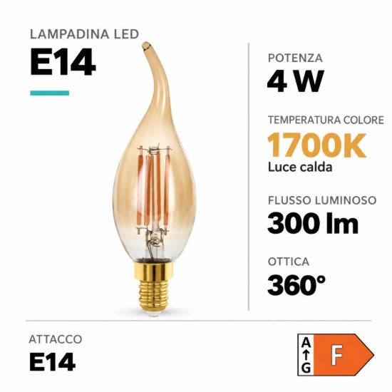 Eglo lampadina led e14 4w 1700k a candela ambrata h12cm a filamento dimmerabile