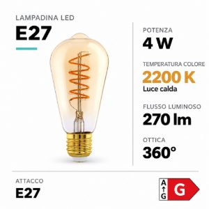 Eglo lampadina led e27 4w 2200k a oliva ambrata 6,4cm con filamento a spirale