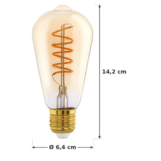 Eglo lampadina led e27 4w 2200k a oliva ambrata 6,4cm con filamento a spirale