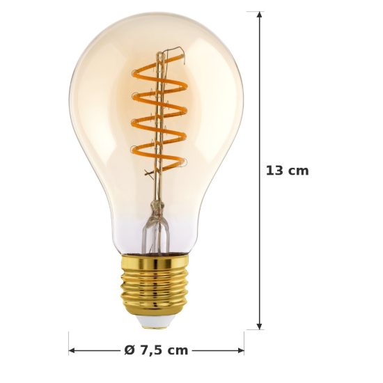 Eglo lampadina led e27 4w 2000k a goccia ambrata con filamento a spirale dimmerabile