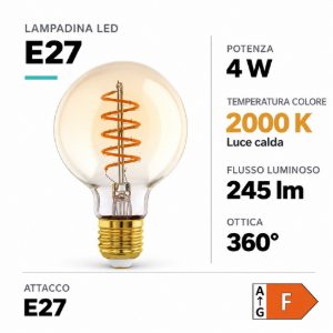 Eglo lampadina led e27 4w 2000k a globo ambrata 8cm con filamento a spirale dimmerabile