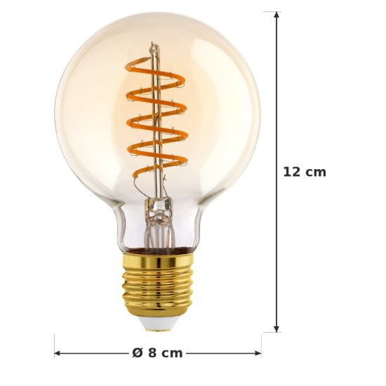 Eglo lampadina led e27 4w 2000k a globo ambrata 8cm con filamento a spirale dimmerabile