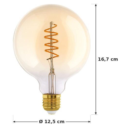 Eglo lampadina led e27 4w 2000k a globo ambrata 12,5cm con filamento a spirale dimmerabile