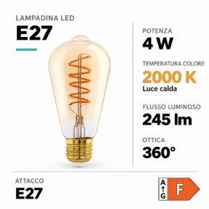 Eglo lampadina led e27 4w 2000k a oliva ambrata 6,4cm con filamento a spirale dimmerabile