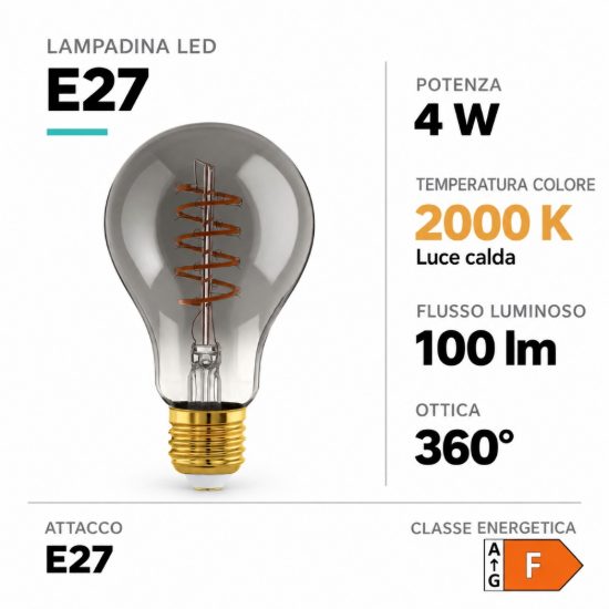 Eglo lampadina led e27 4w 2000k a goccia nera trasparente con filamento a spirale dimmerabile