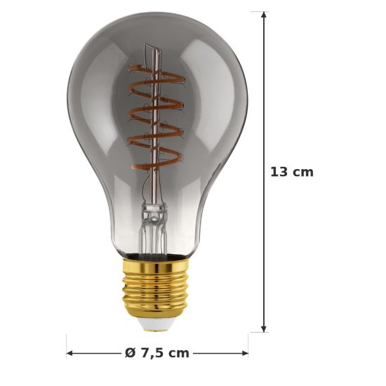 Eglo lampadina led e27 4w 2000k a goccia nera trasparente con filamento a spirale dimmerabile